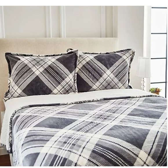 Berkshire Bedding Berkshire Plaid Velvet Soft Bonded Dobby Coverlet Set Twin Grey Poshmark